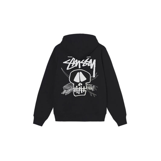 Stu$$y SS24 Casual Lettering Round Neck Skull Graphic Printed Crewneck Hoodie
