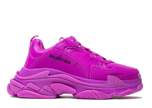 Balenciag* Wmns Triple S Sneaker All Over Logo 鈥?Fuchsia