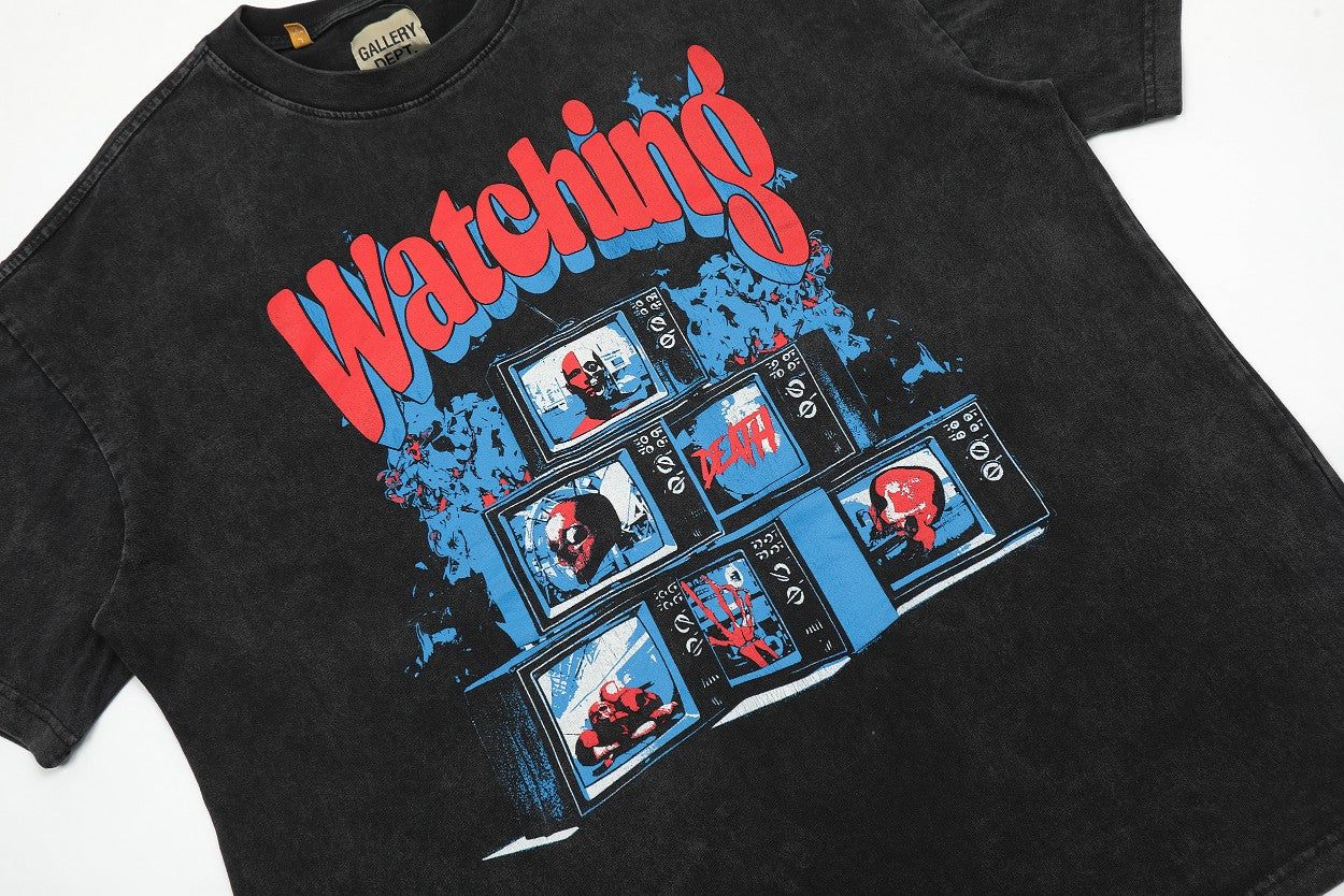 Gallery Dep Retro black-and-white TV set printing and washing to make old short sleeves