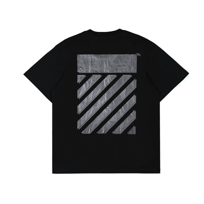 Ow overlapping slash printed short-sleeved black tape T-shirt