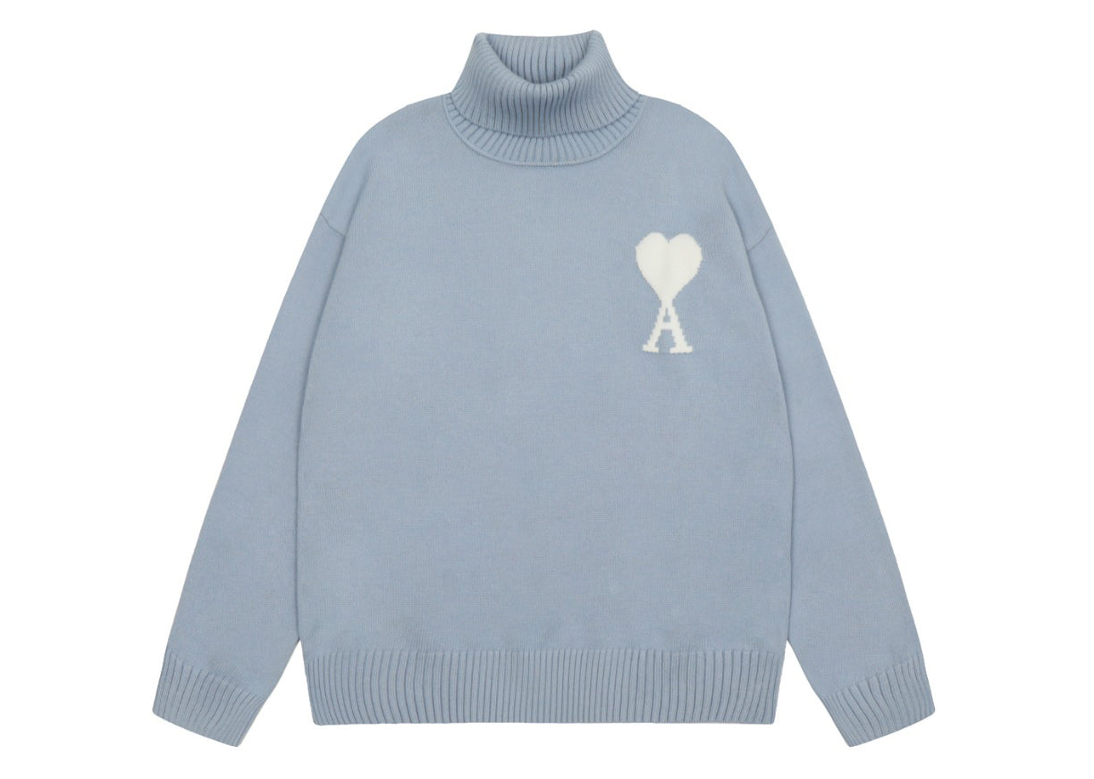 Am1 2024SS classic blue jacquard big heart turtleneck sweater MYKYH2QY