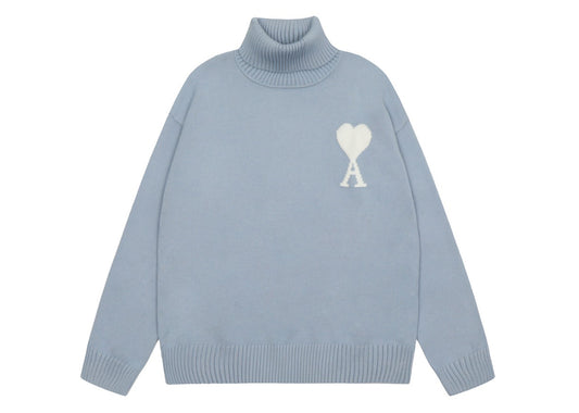 Am1 2024SS classic blue jacquard big heart turtleneck sweater MYKYH2QY