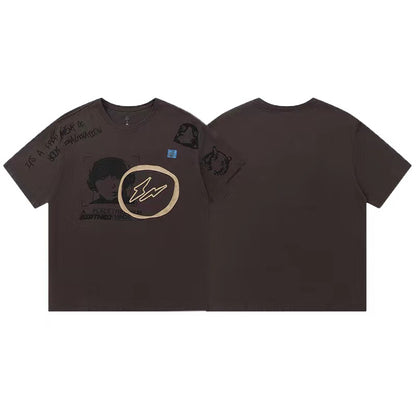Travis Scott Joint model Hiroshi Fujiwara DJ face printing short sleeves