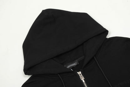 Chrome Hearts black embroidered and printed heavy-duty zip-up hoodie NU1XCWYD