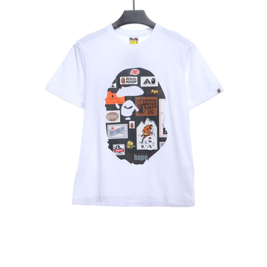 BAPE ape-man initials pattern label printing short sleeves