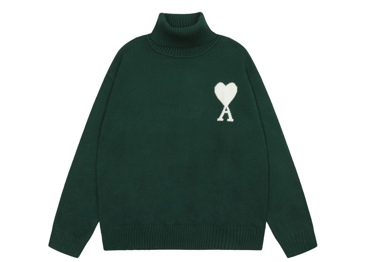 Am1 2024SS classic green jacquard big heart turtleneck sweater 8T1FMSP1
