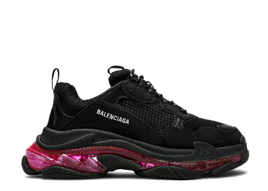 Balenciag* Triple S Sneaker Clear Sole 鈥?Black Pink Neon