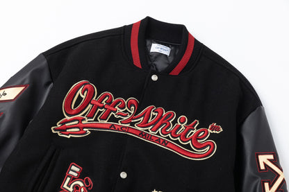 Off-White Embroidered Patchwork Leather Jacket