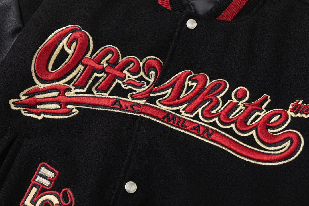 Off-White Embroidered Patchwork Leather Jacket