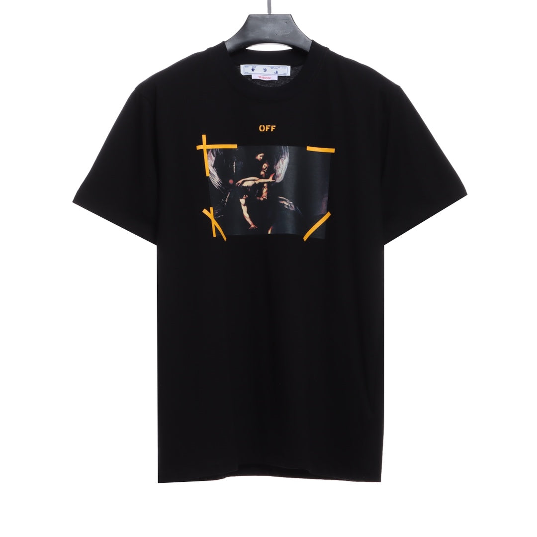 OW angel wings Notre Dame religious oil painting short sleeves