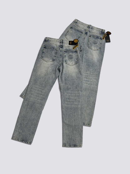 Drew House Smiley Face Digital Picture Sticker Stitching Jeans